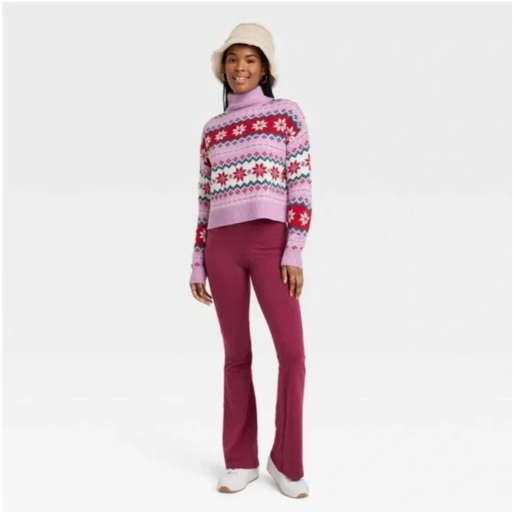 32 Degree Women's Argyle Graphic Sweater Purple Red Ski Pattern - Size L